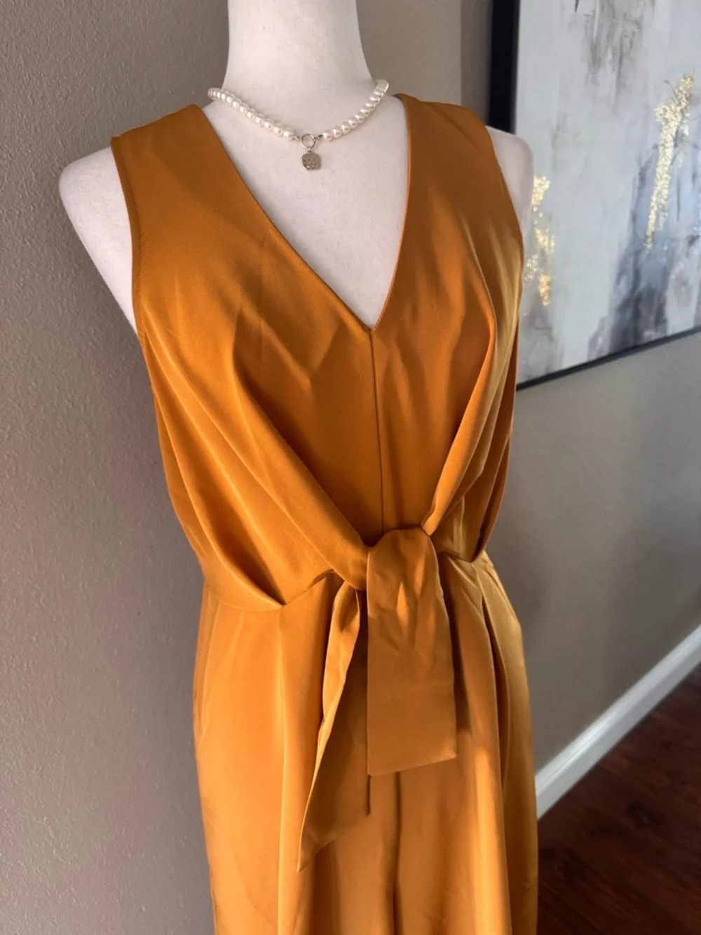 Le Lis Sleeveless Tie-Waist Jumpsuit in Mustard - Picture 5 of 7